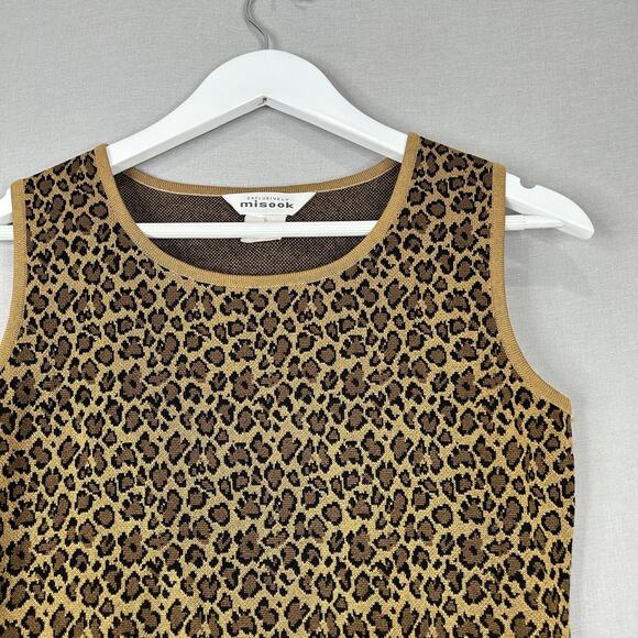 Exclusively Misook Top Womens Small Brown Cheetah Animal Print Knit Tank Y2K - Picture 3 of 9